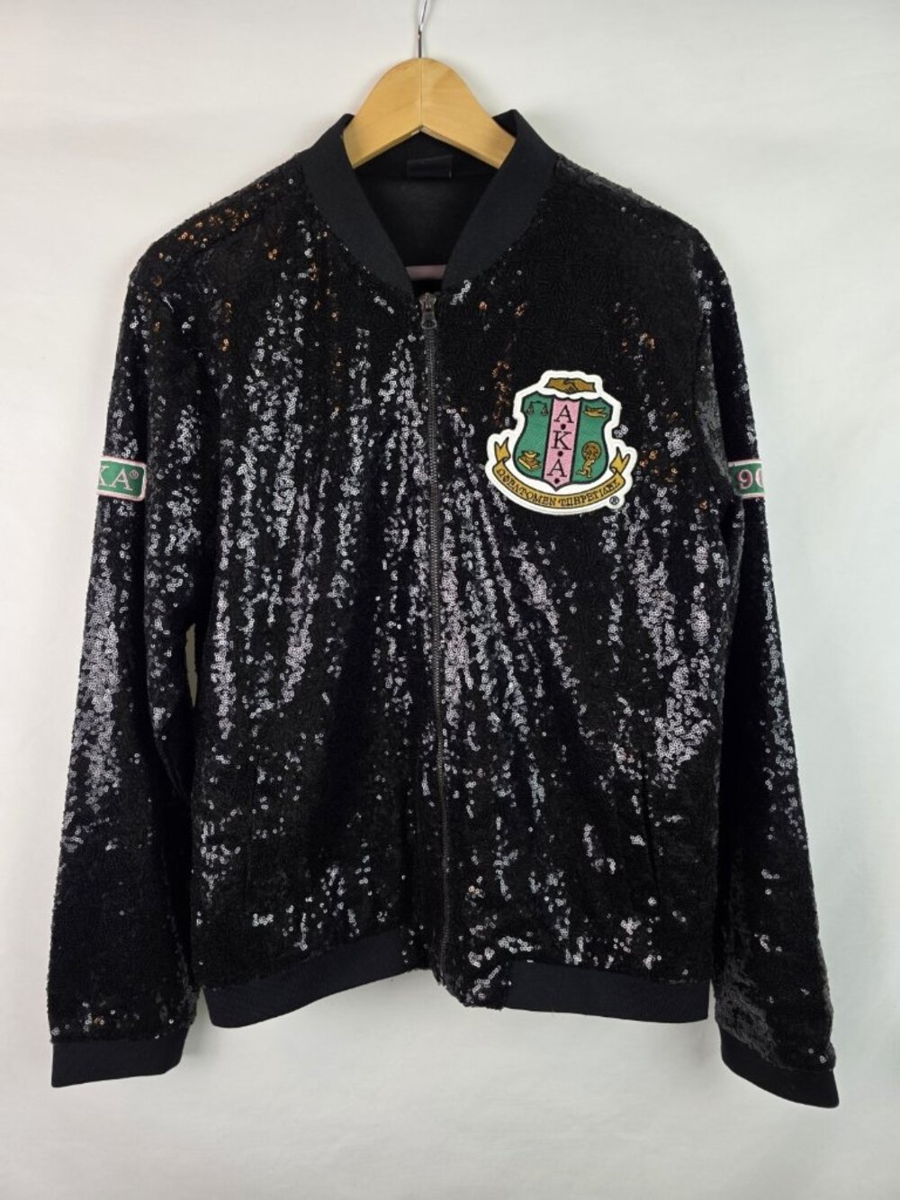 AKA Alpha Kappa Alpha Big Boy Headgear Women's Jacket Size Medium Black Sequins